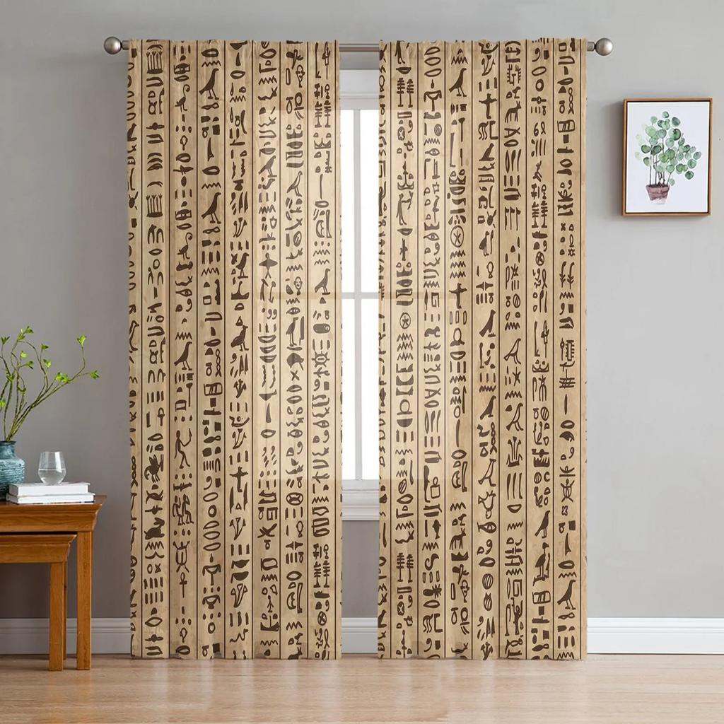Egyptian Design Culture Retro Design Transparent Drapes Living Room Window Panel Soft Tulle Curtains For Bed Chamber Cooking Area Household