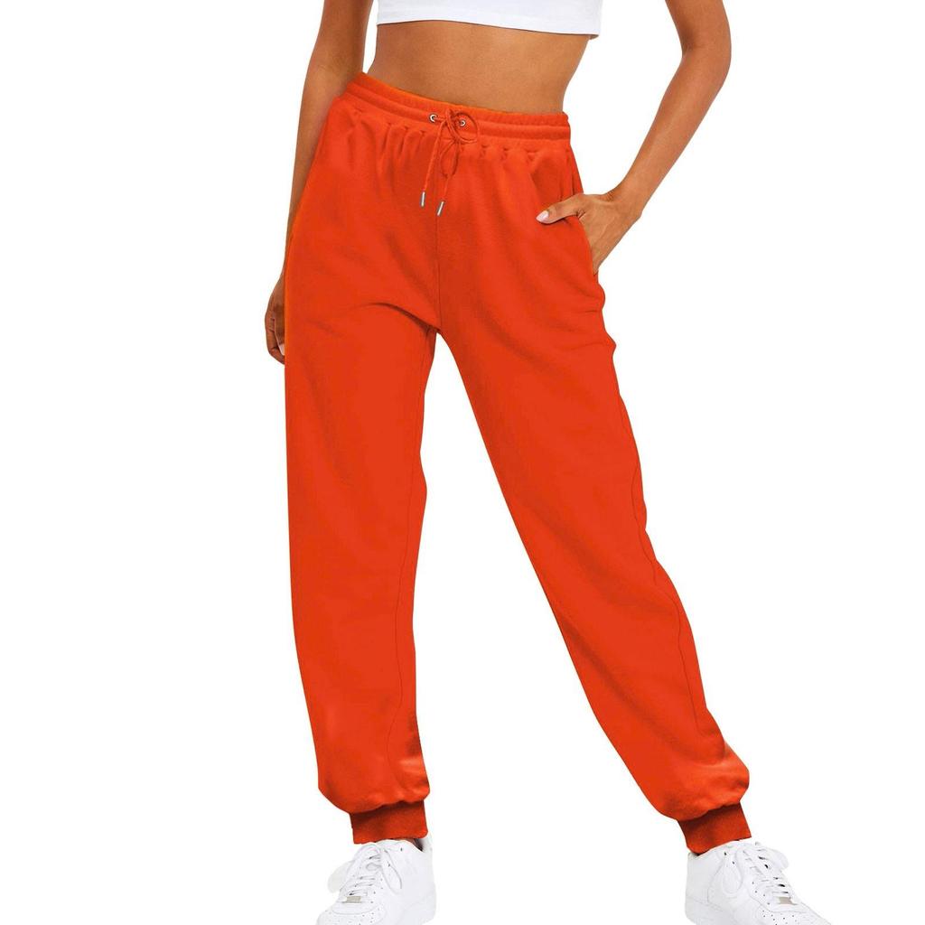 Women Solid Color Women Pants Pocket Long Sweatpants Fleece Jogging Trousers Sportspants Casual Fashion Loose Black Red