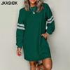 JKASHDK Women's Fashion Spring Fall Stripe Print Long Sleeve O-Neck Loose Waistline Casual Dresses