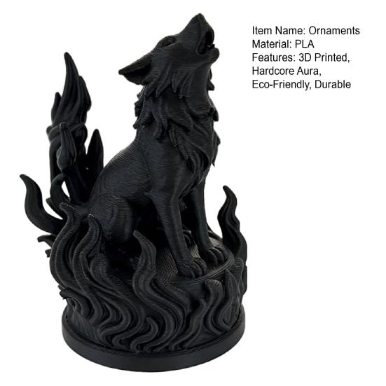 3D Printed Wolf Heart Sculpture Dark Flame Symbolic Decor with Hardcore Aura, PLA  Eco-Friendly Office Statue Home Decor for Living Room & Shelf