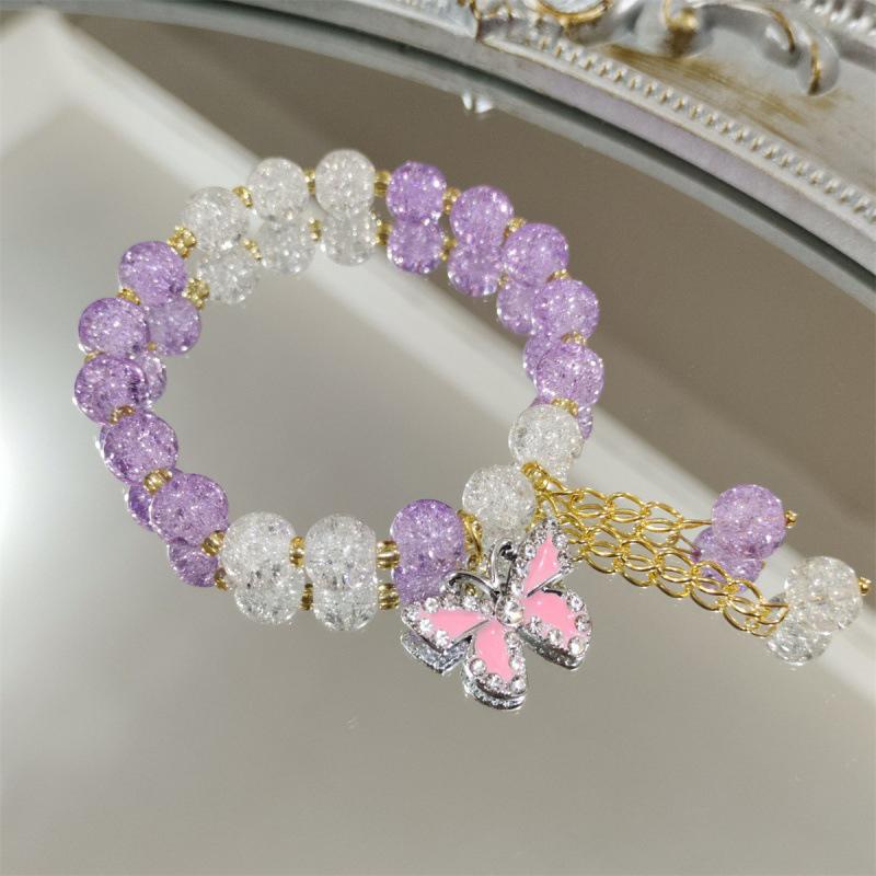 Exquisite Shiny Butterfly Pendant Bracelet For Women Girls Sweet Light Luxury Beaded Bracelet Jewelry Accessories Gifts