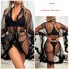 Sexy Lace Nightgown Mesh See-through Fluff Stitching Large Cuffs, Bathrobe Loungewear
