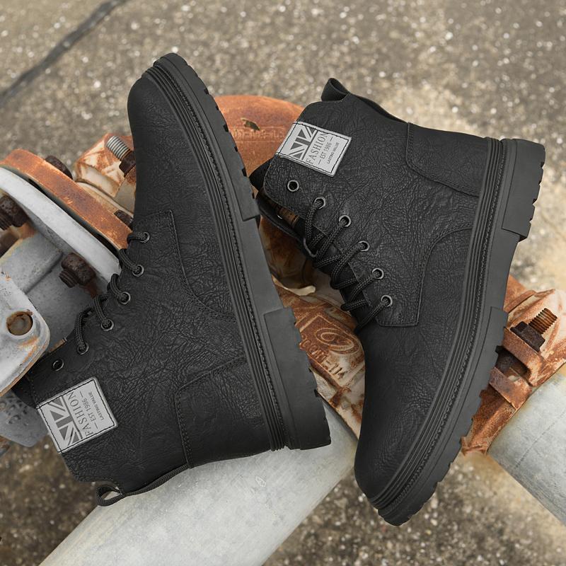 Italian Men's Genuine Leather Boots Fashion Outdoor Boots Casual Ankle Boots Antiskid Comfort Winter Platform Boots