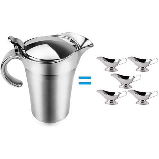 Oală de sos de 500/750 ML cu capac și mâner, sos cu dublă izolare, recipient pentru sos din oțel inoxidabil de calitate alimentară pentru sos de salată cu cremă