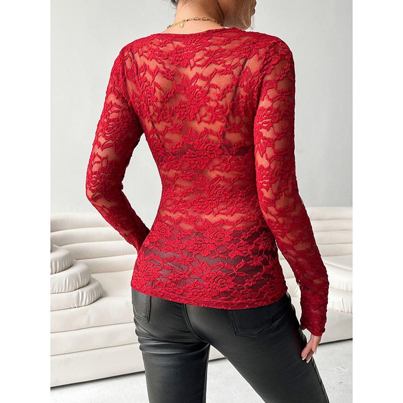 Minimalism Knit Women Summer T-shirt Knit Raglan Long Sleeve V-neck Loose Hollow Out Lace Pullovers Tops