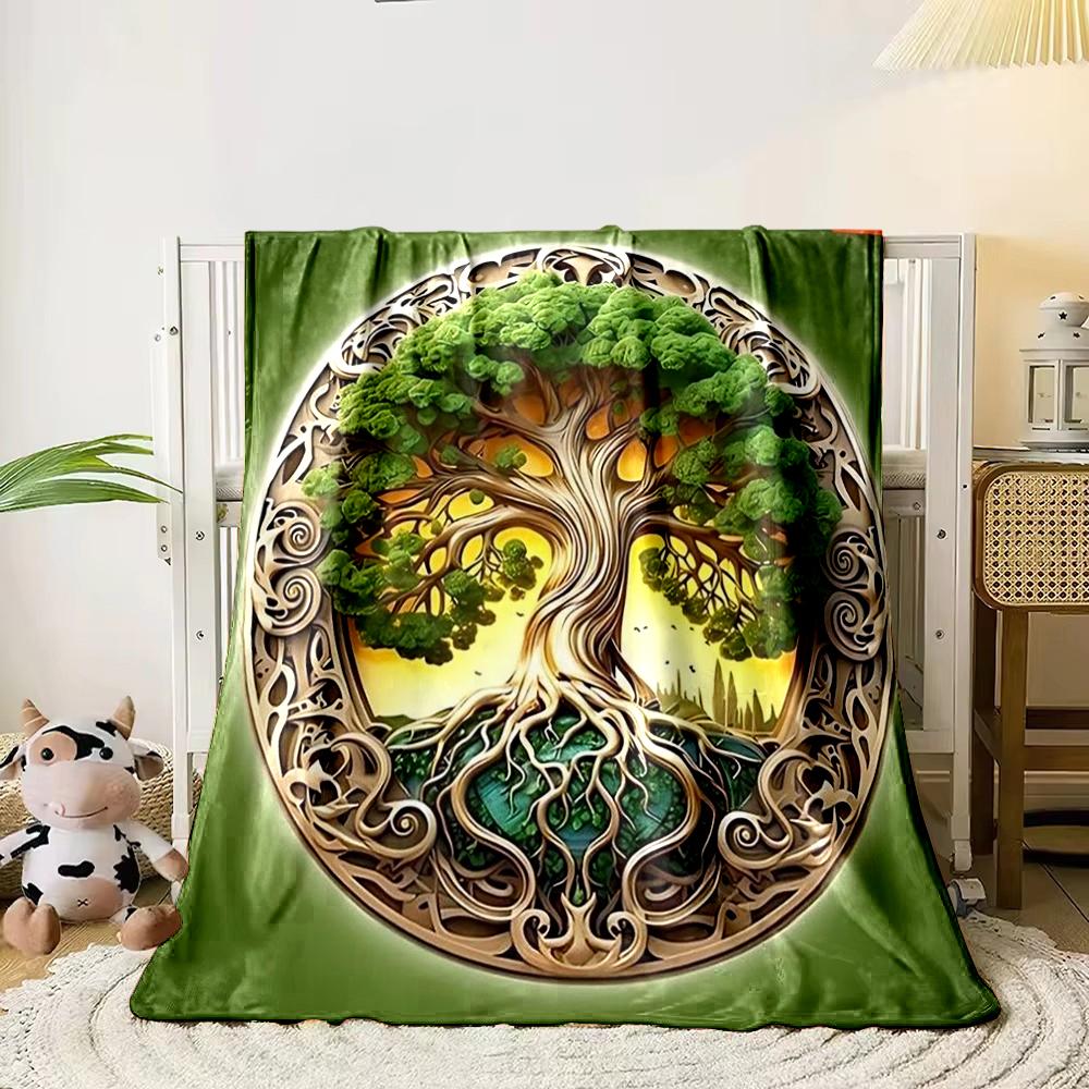 Tree of Life Green Designed Flannel blanket for bedroom, living room, sofa, and nap