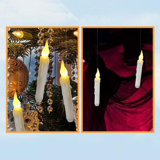 12 Pcs Hanging Floating Candles with Wand Remote Control Magic Flameless Taper Fake Candle for Halloween Party Decor