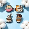 Coffee Cat Pin Cartoon Cup Brooch Kitten Enamle Lapel Pin Animal Zinc Alloy Brooch Theme Badge Clothing Accessories for Lovers