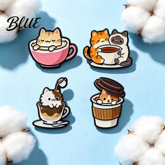 Coffee Cat Pin Cartoon Cup Brooch Kitten Enamle Lapel Pin Animal Zinc Alloy Brooch Theme Badge Clothing Accessories for Lovers