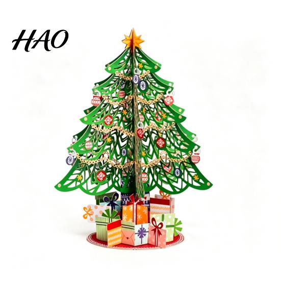 Artificial Paper Xmas Tree 3D Puzzle Christmas Decoration, Holiday Desktop Ornaments Small Tabletop Decoration with Star Topper And Gift Box for Home
