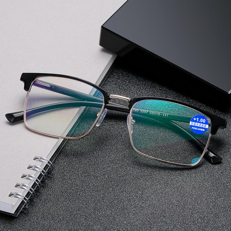 2PCS Square Reading Eyeglasses Men Myopic Glasses Anti Blue Color Lightweight Design Half Frame Myopic Eyeglasses