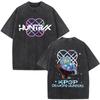 Women KPop Demon Hunters Vintage Washed T-shirts Rumi Mira Zoey Cartoon T-shirt Women Casual TShirt O-collar Halloween