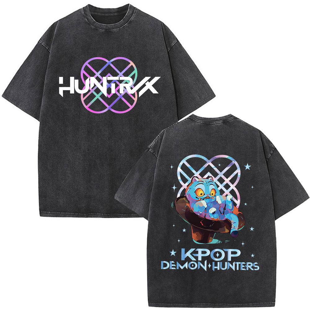 Women KPop Demon Hunters Vintage Washed T-shirts Rumi Mira Zoey Cartoon T-shirt Women Casual TShirt O-collar Halloween