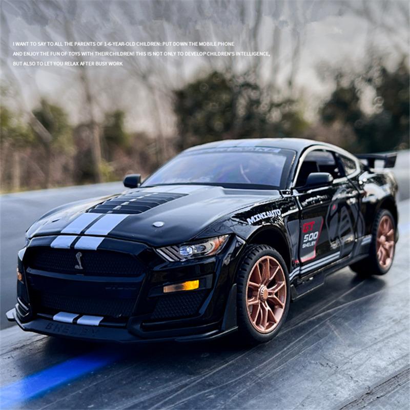 1/24 Ford Mustang Shelby GT500 Alloy Sports Car Model Diecast Metal Toy Car Model High Simulation Sound and Light Childrens Gift
