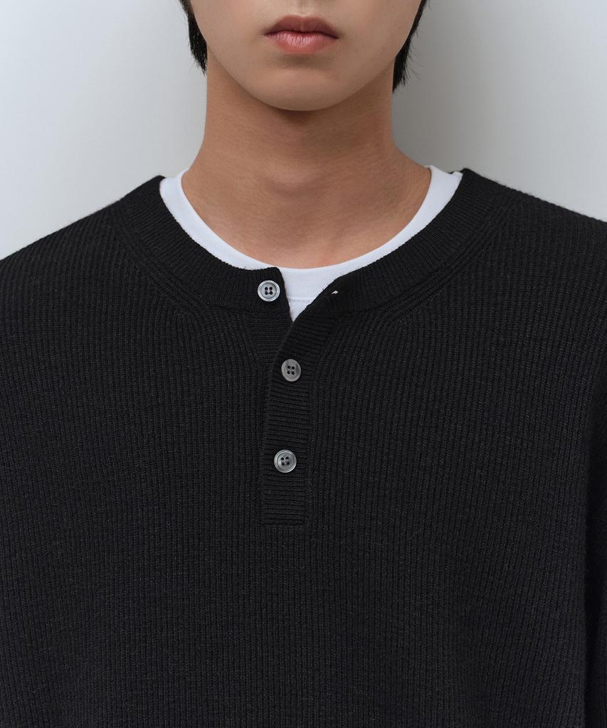 Musinsa Standard [Victoria Wool] Maglia a coste minima con scollo Henley [Nero]