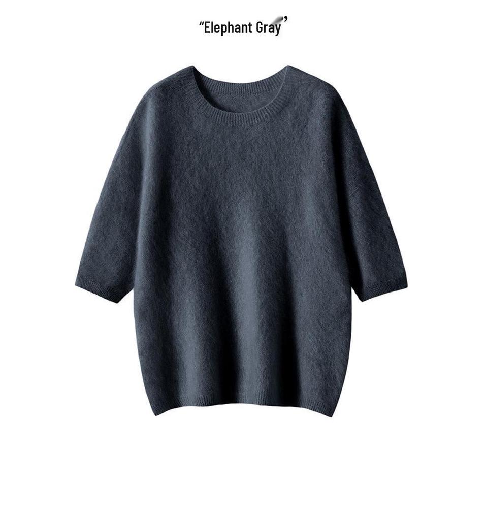 Women's 100% Pure Cashmere Short Sleeve Round Neck Sweater - Autumn/Winter Knit Pullover Base Layer