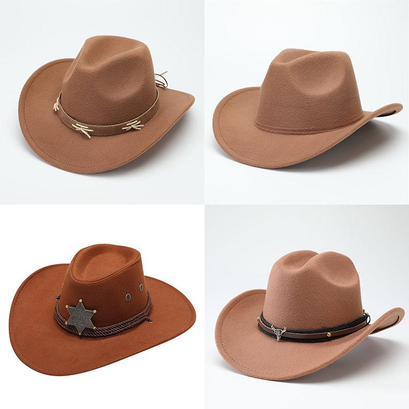 European, American and Western Cowboy Hat Wool Jazz Top Hat Men and Women's Ethnic Style Autumn and Winter Felt Hat Big Eave Hat Felt Hat