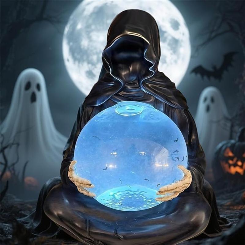 A27F-Socha Kostlivce LED Světlo Vodní Koule S Létajícími Netopýry Křišťálová Koule, Pro Kouzelnou Atmosféru Halloweenskou Dekoraci