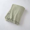 Fringed Throw "Gaïa" All Sizes "Cotton Gauze" - 180x220 - Gaïa Water Green