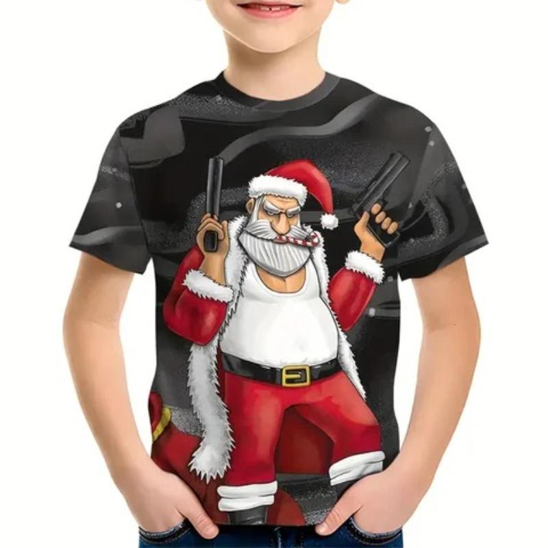 Kinder Weihnachtsmann Bedruckte Neujahrs T-Shirts Jungen Bequemes Mode Top Kurzarmt