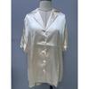 Chemise d'été à manches courtes en satin imitation soie pour femme, col coloré, chemisiers et chemises
