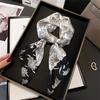 Black and White Silk Scarf Printed Scarf High-end Square Scarf Small Fragrant Style Professional Scarf 71cm Sun Protection Shawl Headscarf Women