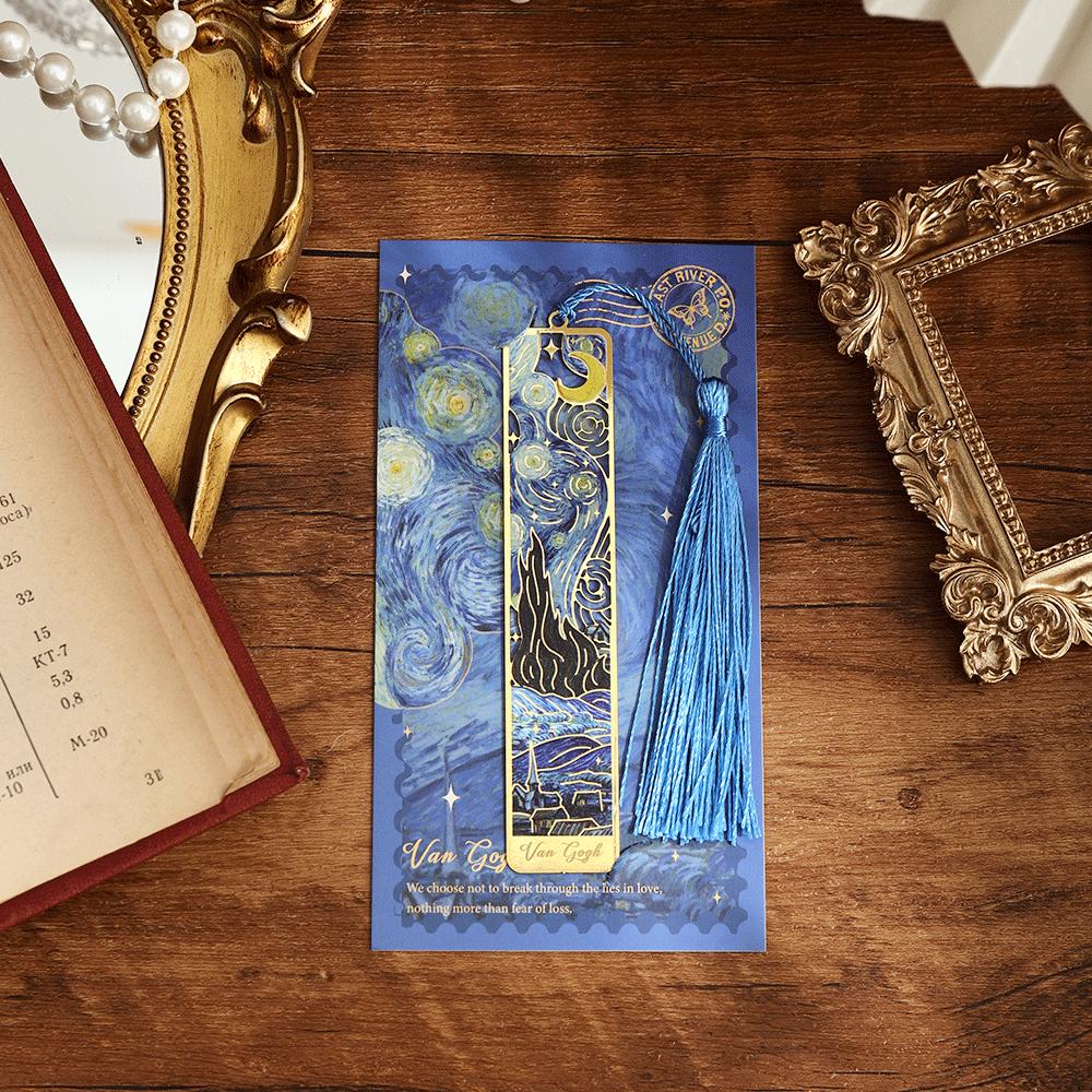 1 Pc Retro Floral Painting Metal Bookmark Hollow Bronzing Bookmark With Tassel Stationery Gifts For Book Club Reader