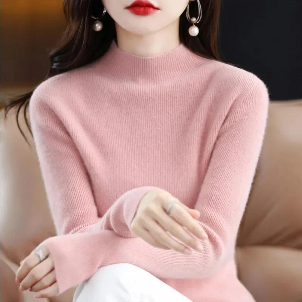 Pullover für Damen, langärmelig, halbhoher Kragen, langärmelig