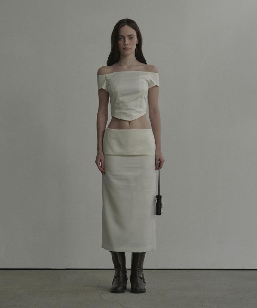 Mausolleum Flipped Satin Long Skirt - Ivory