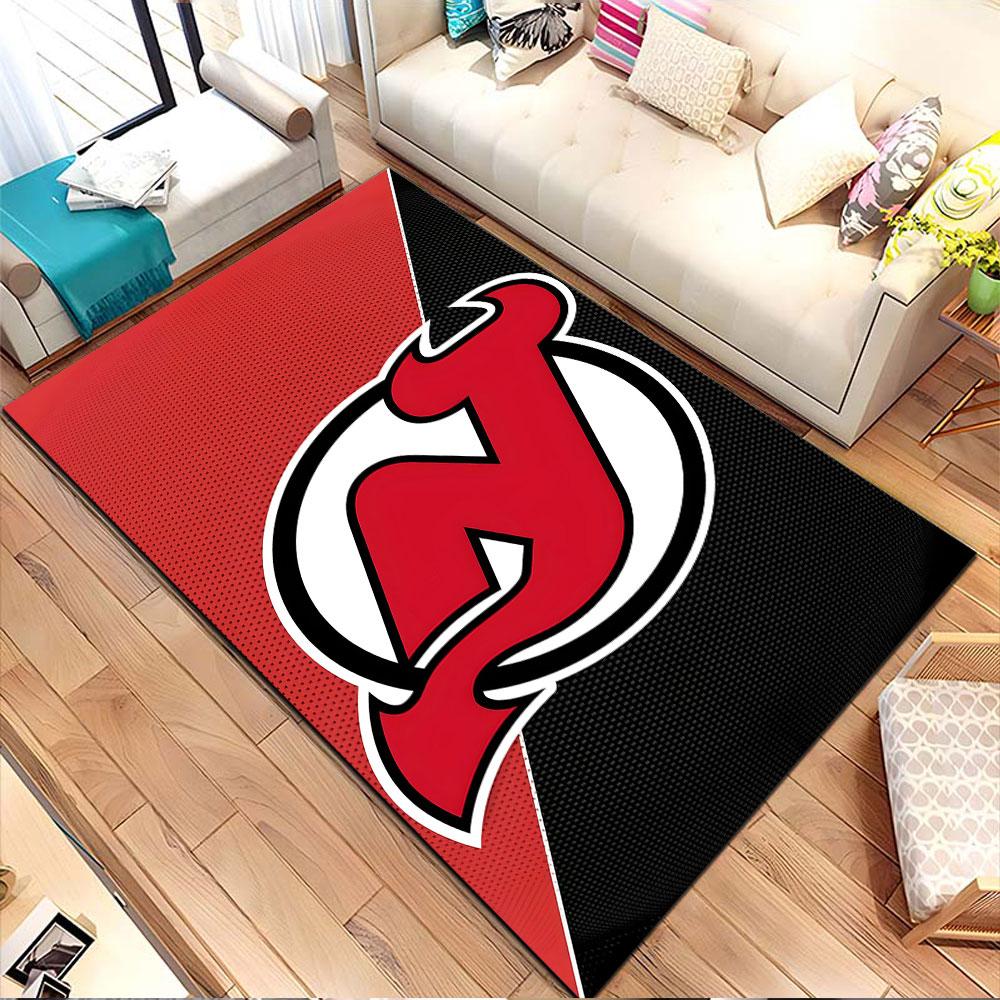 Rotes Teufel Logo auf Schwarz-Rot gemustertem Teppich, rutschfeste Matte geeignet für Wohnzimmer- und Schlafzimmer-Sofas