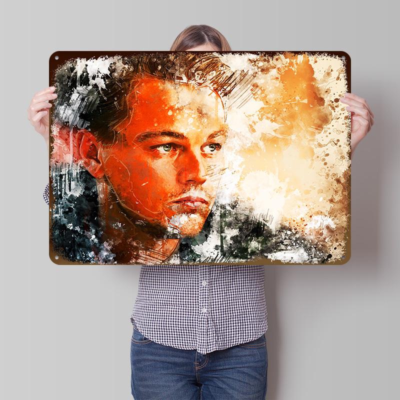 Leonardo DiCaprio Printed Poster Customized Wall Art Retro Vintage Metal Tin Signs for Interior Accessories Decoration Room Home