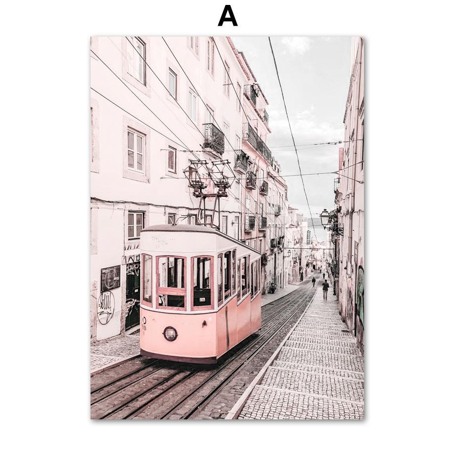 Toile d'art mural avec ballon de Tram, fleur Rose, tour de Paris, peinture, affiches et imprimés nordiques, images murales pour décor de salon