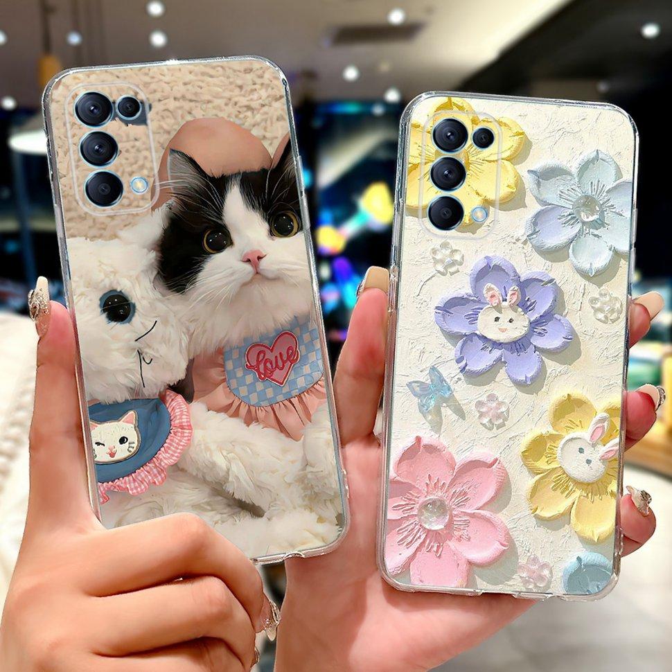 For Oppo Reno5 5G Case Stylish Flower Butterfly Soft Silicone Case For Oppo Reno5 Reno 5 K 5K Cases CPH2145 Cover Coque Bumper