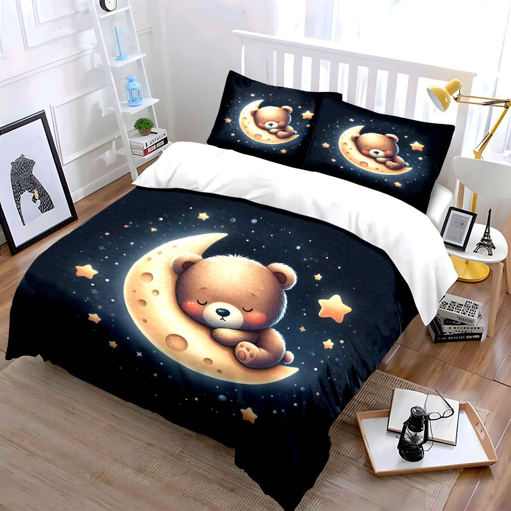 Süßes Bärenmond-Dekorationsset Mehrere Größen Kinder- und Schlafzimmer für Erwachsene Exquisites 3-teiliges Bettwäsche-Set Geschenk