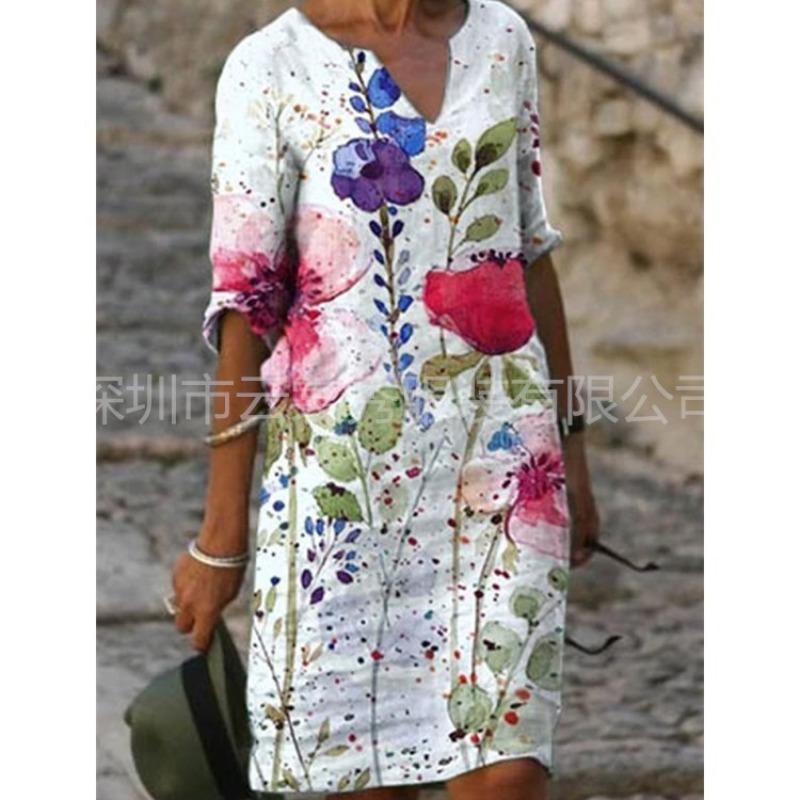 QICED Mode Zomer Lente Korte Mouw V-Hals Casual Jurken