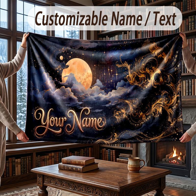 Space Cosmic Theme Throw Blanket Custom Name Text Personalized Blanket Soft Cozy Blanket for Home Sofa Bed
