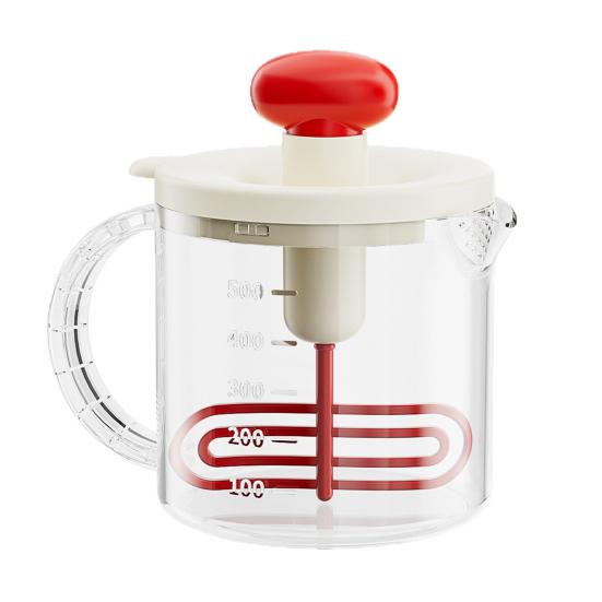 Press Egg Beater, Manual Push Down Mixer for Baking, 500ml Measuring Cup with Whisk, Multifunctional Stirrer for Pancake Milk