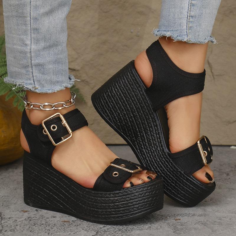 Fashion 2025Women's Wedge Sandals Retro Belt Buckle Casual Platform Sandals for Women Thick Bottom High Heels Sandals Sandalias De Mujer