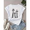Giraffe Family Print Cute T-shirt Crew Neck Short Sleeve Top for Spring Summer Women's Clothing