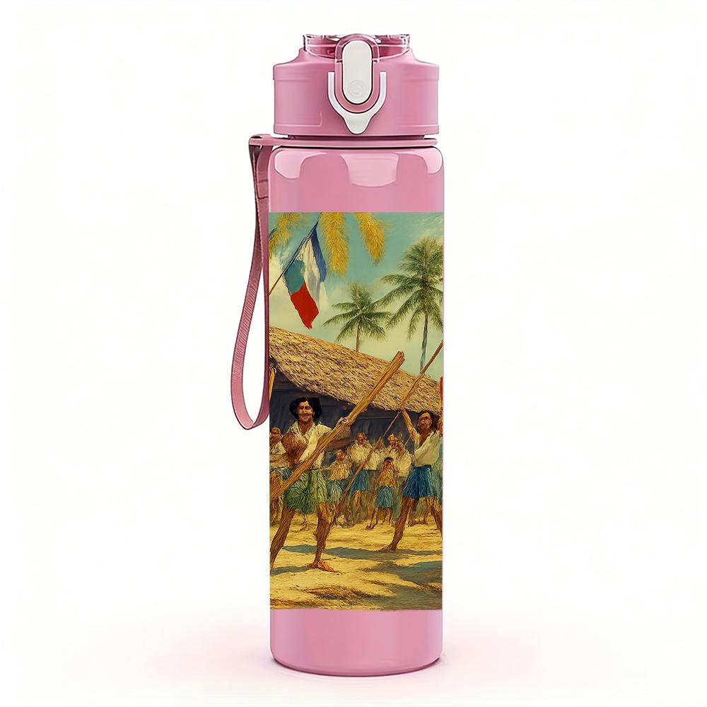 1PC Tropical Beach Hut Landscape 750ml Color Plastic Sports Water Bottle Leakproof Flip Straw Lid For Sports Office Home Use