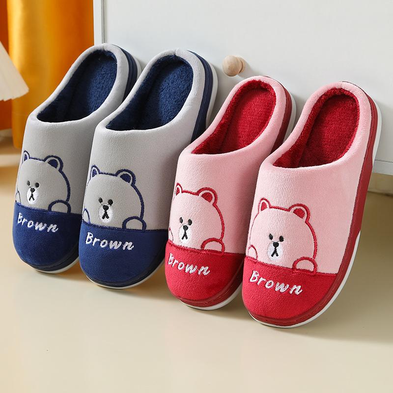 2023 Winter Cotton Slippers Female Home Indoor Non-slip Couple Plush Warm Thick Slippers