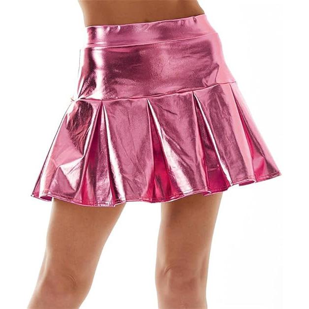 Womens Shiny Metallic Skirt Holographic Skater Skirt High Wasit Flared Skirt for Party Cocktail