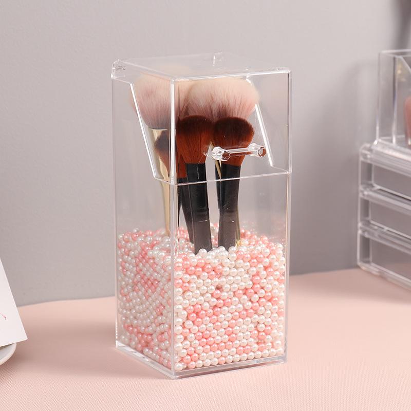 Transparente Acryl Klapp Staubdichte Aufbewahrungsbox für Make-up Pinsel und Augenbrauenstifte