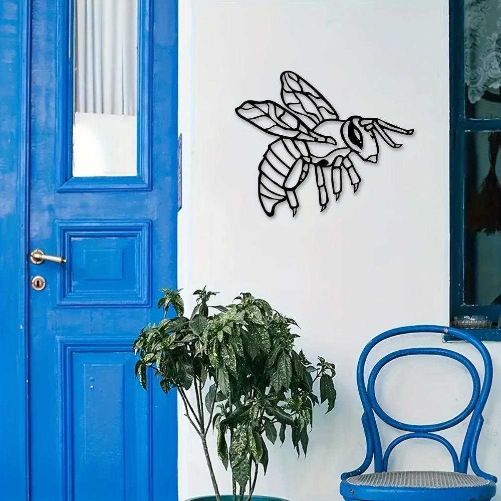 1pc Metal Bee Wall Art, Iron Bee Outdoor Garden Sculpture, Patio Fence Decoration for Living Room Balcony Indoor Home