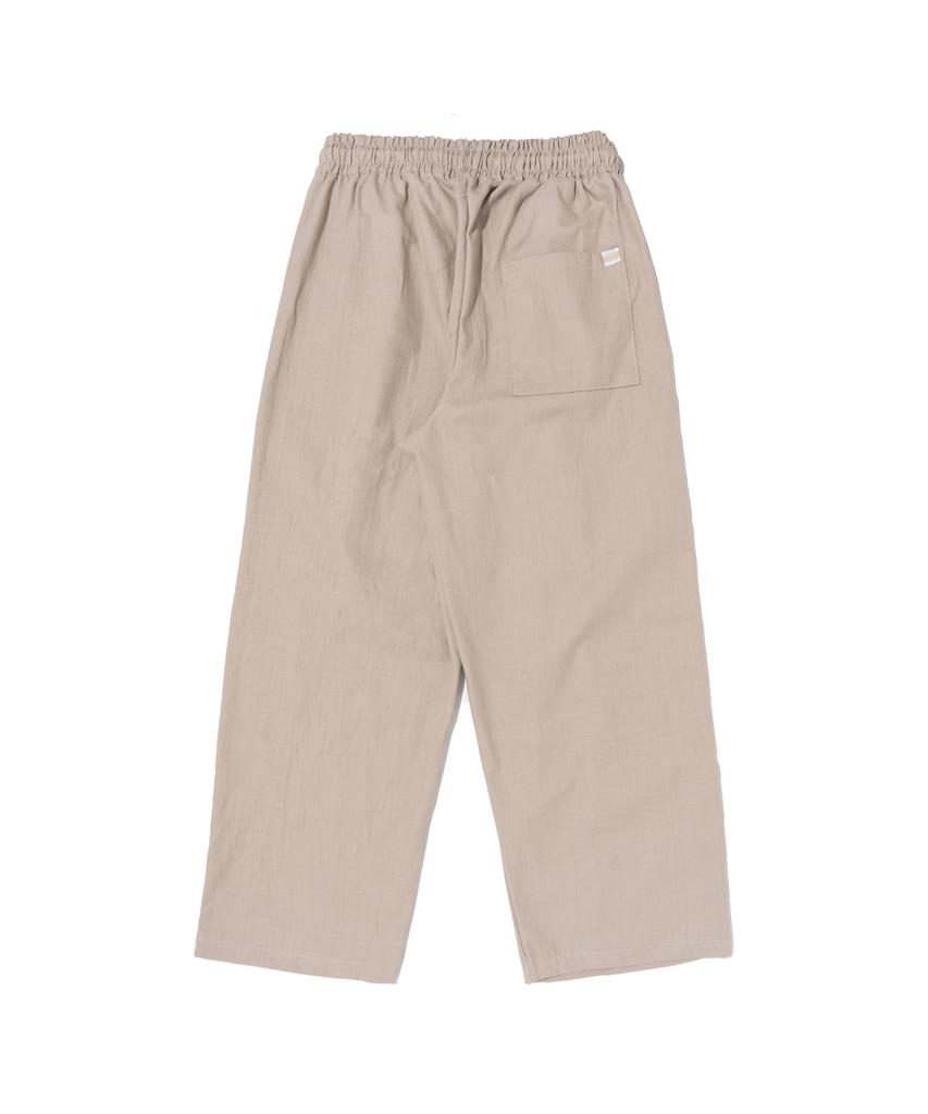 CARGOBROS Double-Pleat Linen Wide Elastic Pants (Beige)