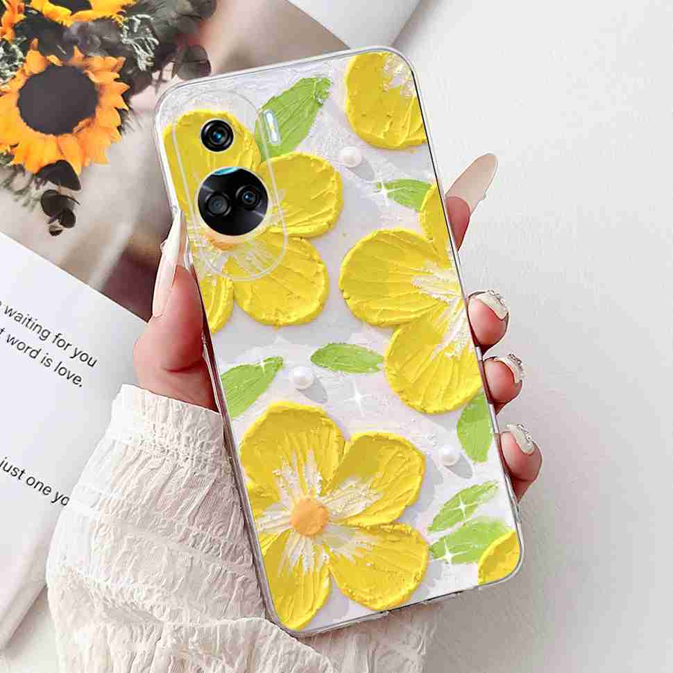 For Huawei Honor 90 Lite Case New Painted Flowers Soft Silicone TPU Cover For Honor 90 Lite CRT-NX1 6.7" Shockproof Phone Cases