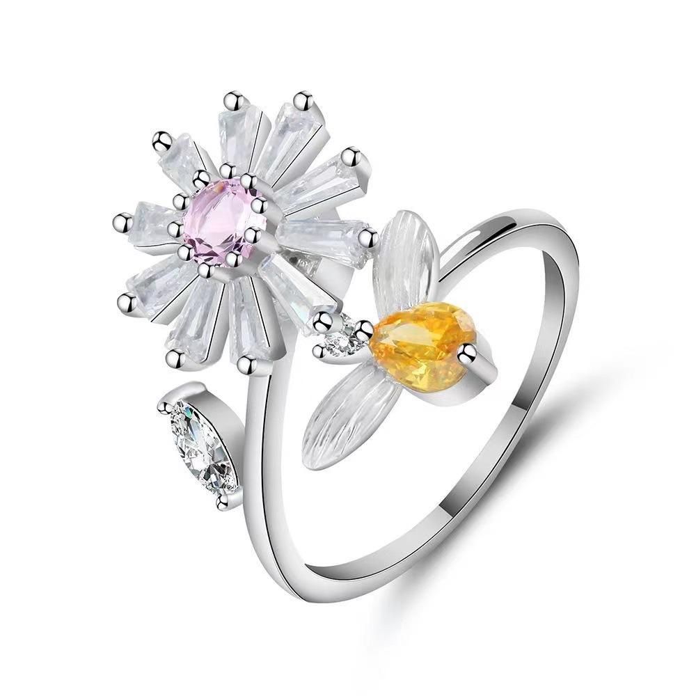 SMJEL Fidget Spinner Anello Ansia per Le Donne Multiplo Fiore di Cristallo Occhio Farfalla Anello Animale Ruota Anti-Stress Matrimonio Jewerly