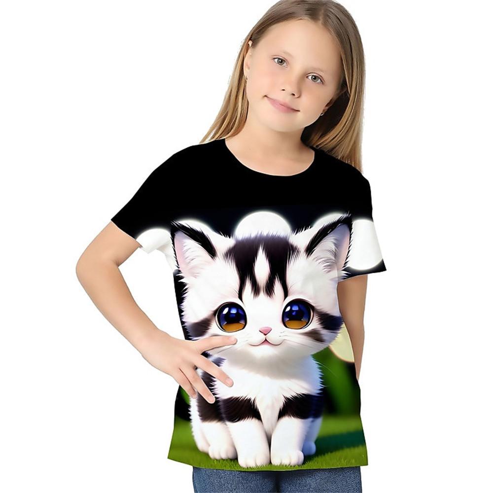 Maglietta per bambine con paillettes sfumate, kawaii, a maniche corte, con scollo a V, pigiama per bambini, vestiti per bambine da 2 a 7 anni