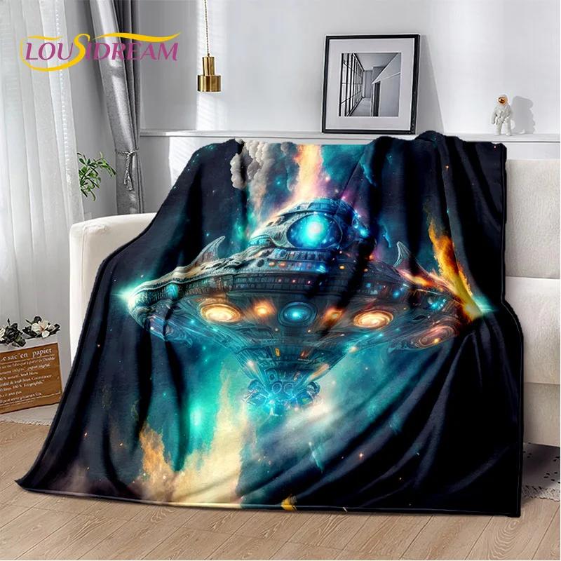 Vaisseau spatial Vaisseau spatial Univers OVNI Couverture, Flanelle Douce Plaid pour Maison Chambre Lit Canapé Pique-nique Bureau Randonnée Enfants Couverture