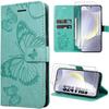 Protective Case - BOOLING - for Samsung Galaxy S24 Plus - Synthetic Leather - Butterfly Pattern - Green